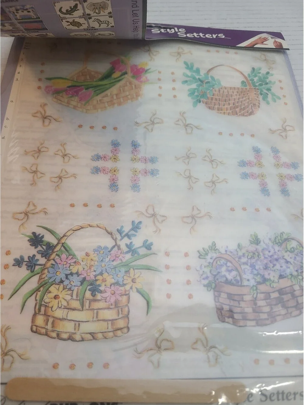 Vintage Chartpak Style Setters Radiant Rub On Room Decor Floral Flower Baskets